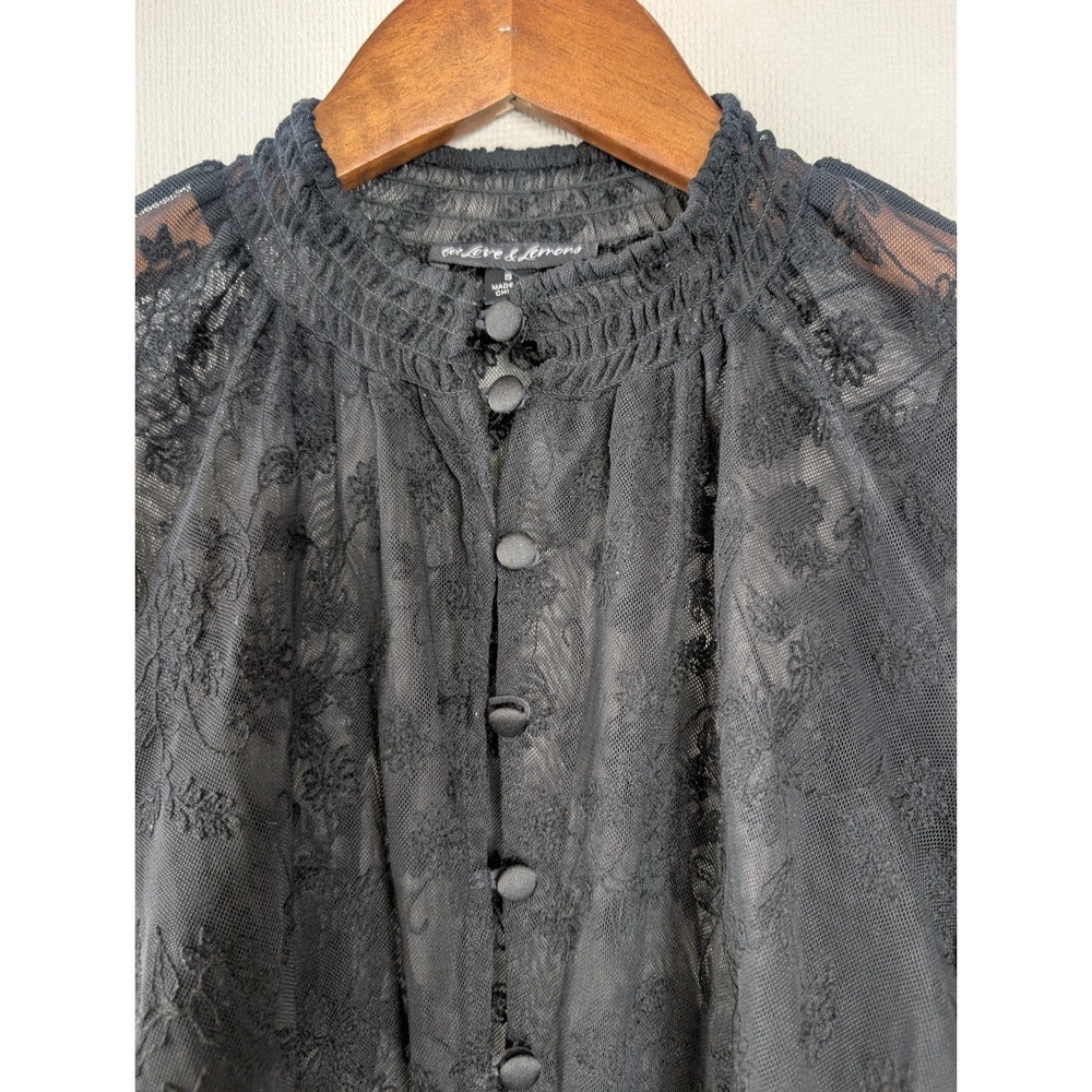 For Love & Lemons Lace Blouse Mock Neck S Black Sheer Dark Romantic Whimsygoth - Picture 2 of 11